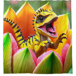 黄色スピック恐竜ベビー シャワーカーテン