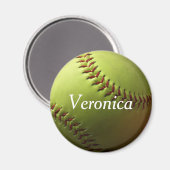 黄色ソフトボールミニ名付き マグネット (正面/裏面)