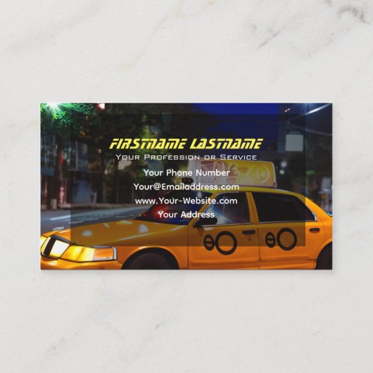 黄色タクシー市電灯タクシー運転手タクシー運転手の車 名刺 (裏面)
