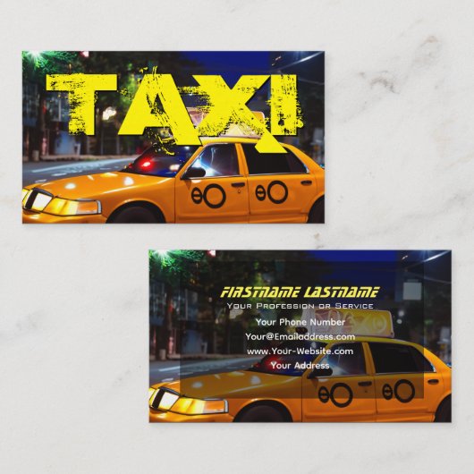 黄色タクシー市電灯タクシー運転手タクシー運転手の車 名刺 (正面/裏面)