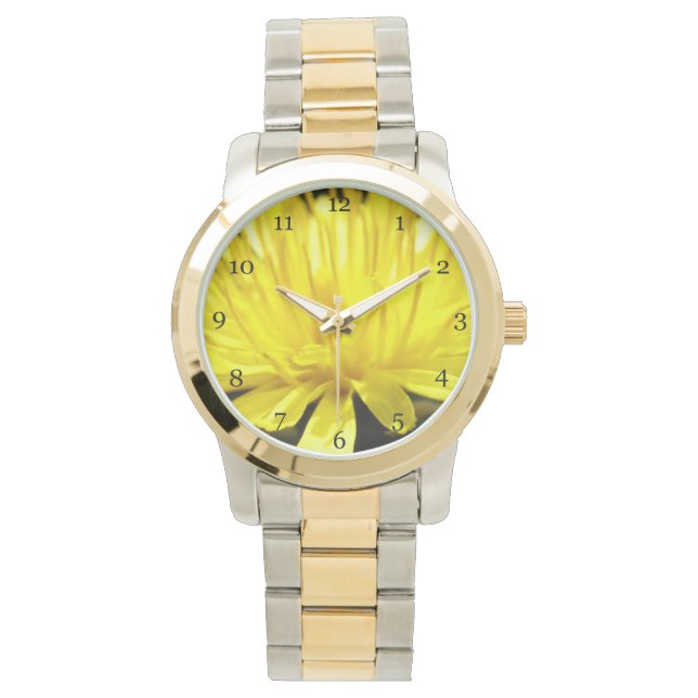 黄色タンポポ花マクロ写真ファッション 腕時計 (正面)