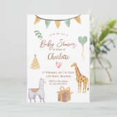 黄色ターコイズかわいい水色ベビーシャワー 招待状 (スタンド正面)