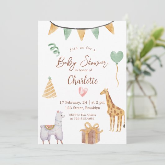 黄色ターコイズかわいい水色ベビーシャワー 招待状 (スタンド正面)