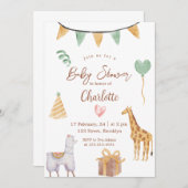 黄色ターコイズかわいい水色ベビーシャワー 招待状 (正面/裏面)