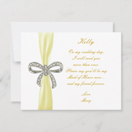 黄色ダイヤモンドの弓のウェディングメイドオブオナーカード 招待状 (正面)