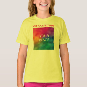 黄色テキストの追加フォトカスタムテンプレート女の子 Tシャツ