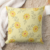 黄色デイジーとソフトグリーン葉装飾用クッション クッション (ブランケット)