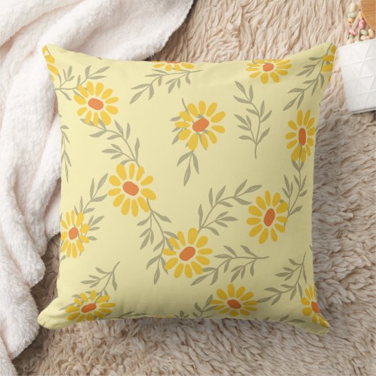 黄色デイジーとソフトグリーン葉装飾用クッション クッション (ブランケット)