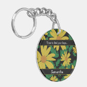 黄色デイジーの緑の葉花 キーホルダー (正面左)