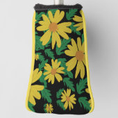黄色デイジーの緑の葉花 ゴルフヘッドカバー (回転90)