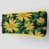 黄色デイジーの緑の葉花 ゴルフヘッドカバー (正面)