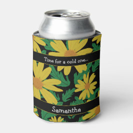 黄色デイジーの緑の葉花 缶クーラー