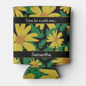 黄色デイジーの緑の葉花 缶クーラー (正面)