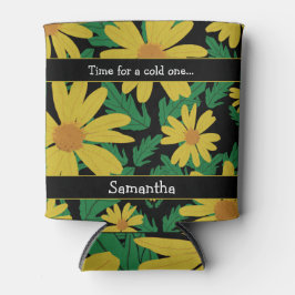黄色デイジーの緑の葉花 缶クーラー
