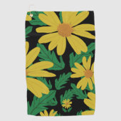 黄色デイジーの花と緑の葉ゴルフタオル ゴルフタオル (正面)