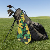 黄色デイジーの花と緑の葉ゴルフタオル ゴルフタオル (グリーン)