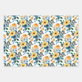 黄色デイジー水彩花文様ガラス ラッピングペーパーシート (正面2)