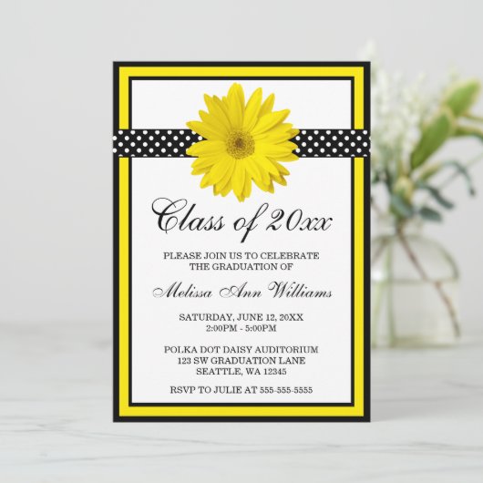 黄色デイジー水玉模様卒業発表 招待状 (スタンド正面)