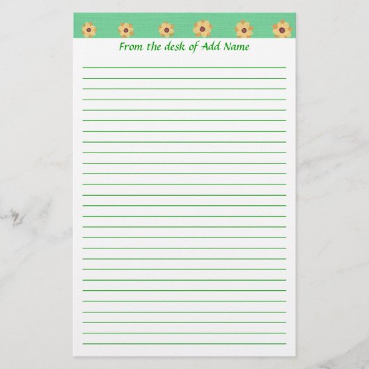 黄色デイジー花文緑文文具 便箋 (正面)