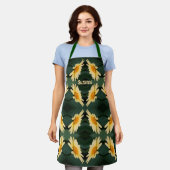 黄色デイジー花柄パーソナライズされた エプロン (着用した状態)