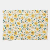 黄色デイジー花柄 キッチンタオル (横)