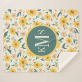 黄色デイジー花柄 シェルパブランケット (正面(横))