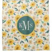 黄色デイジー花柄 シャワーカーテン (正面)