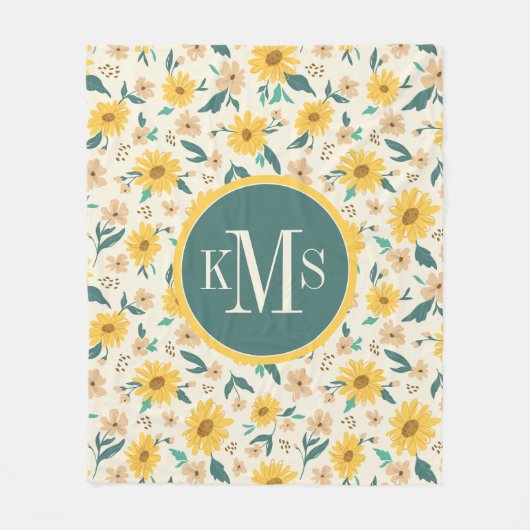 黄色デイジー花柄 フリースブランケット (正面)