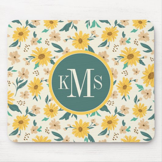 黄色デイジー花柄 マウスパッド (正面)
