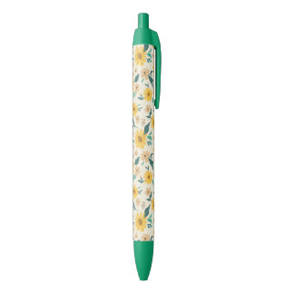 黄色デイジー花柄 黒ボールペン