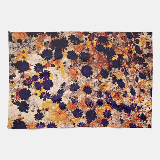 黄色デイジー花花柄デジタルアート キッチンタオル (横)