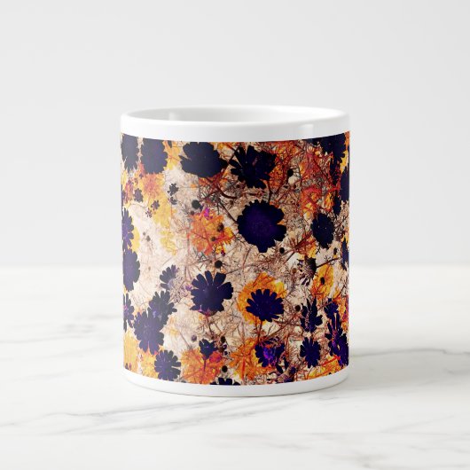 黄色デイジー花花柄デジタルアート ジャンボコーヒーマグカップ (正面)