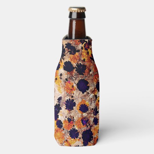 黄色デイジー花花柄デジタルアート ボトルクーラー (ボトル正面)