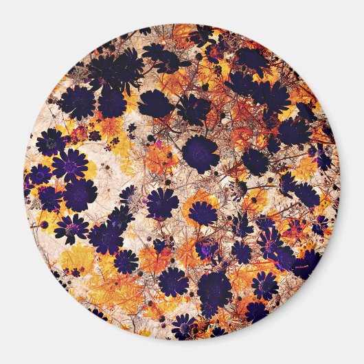 黄色デイジー花花柄デジタルアート マグネット (正面)
