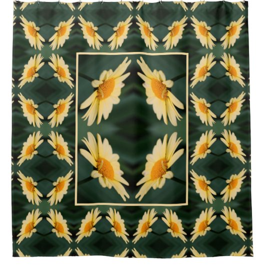 黄色デイジー花詰め模様 シャワーカーテン (正面)