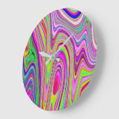 黄色トリップ(幻覚体験)のようなとピンクの抽象芸術グルーヴィレトロアート ラージ壁時計 (傾斜)