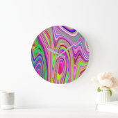 黄色トリップ(幻覚体験)のようなとピンクの抽象芸術グルーヴィレトロアート ラージ壁時計 (ホーム)