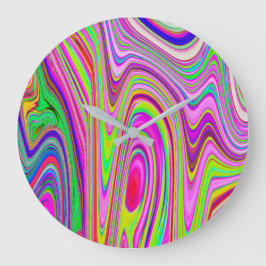 黄色トリップ（幻覚体験）のようなとピンクの抽象芸術グルーヴィレトロアート ラージ壁時計