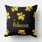 黄色ドライ葉名前をカスタムするブラック クッション (正面)