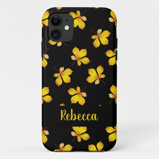 黄色ドライ葉名前をカスタムするブラック Case-Mate iPhoneケース (裏面)