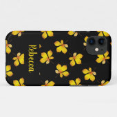 黄色ドライ葉名前をカスタムするブラック Case-Mate iPhoneケース (裏面(横))