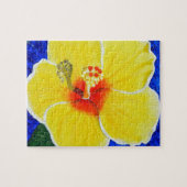 黄色ハイビスカス絵画フラワー ジグソーパズル (横)