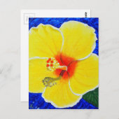 黄色ハイビスカス絵画フラワー ポストカード (正面/裏面)