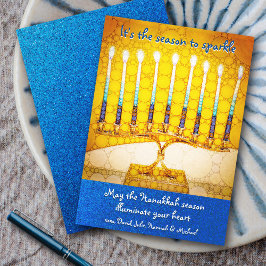 黄色ハヌカー(ユダヤ教)メノラーシーズンからスパークルスクリプト シーズンカード