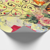 黄色ハートバレンタインデーと花ラッピング紙 ラッピングペーパー (角)