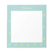 黄色バナナスケッチ青パタパーソナライズされたーン ノートパッド (正面)