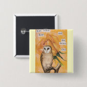 黄色バラおよび可憐なフクロウ 缶バッジ (正面&裏面)