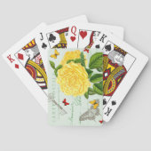 黄色バラが付いているカードを遊ぶヴィンテージの花柄 トランプ (裏面)