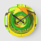 黄色バラのグラフィックアートのデザイン ラウンド壁時計 (正面)