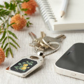 黄色バラのヴィンテージの植物のイラストレーション キーホルダー (側面)